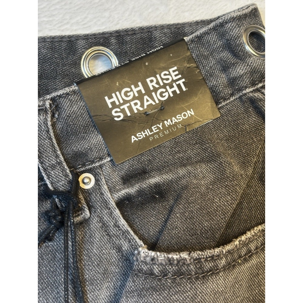 NWT Ashley Mason Premium Jeans Women's Grommets 7/28 Gray High Rise‎ Straight - Picture 5 of 16